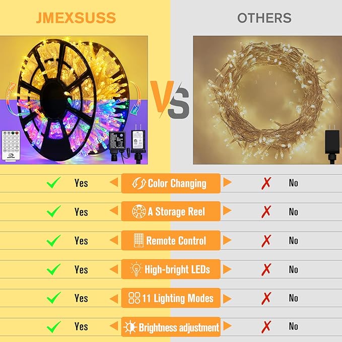 JMEXSUSS 500 LED Color Changing Christmas Lights, 163FT Warm White & Multicolor String With Remote, Plug-in for Tree House Indoor Outdoor Xmas Decor