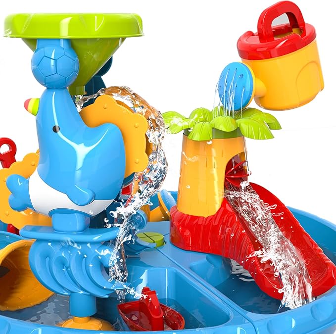 3-in-1 Water Sand Table Outside Toys for Toddlers, Summer Outdoor Beach Backyard Toys Water Table for Kids Todllers 3-5, Activity Sensory Tables Birthday Gifts for Boys Girls