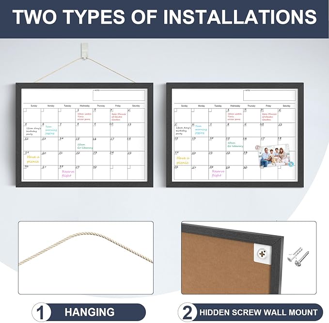 Dry Erase Calendar for Wall, 17x13 Inches Calendar Whiteboard for Wall, Small Magnetic Monthly White Board with Wood Framed, Hanging Dry Erase Board for Kitchen Home Office School Planner
