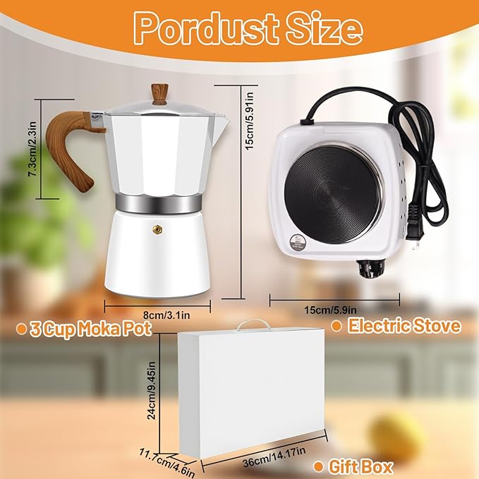 2-in-1 Aluminum Moka Pot Set with Electric Stove Classic Stovetop Espresso Coffee Maker 150ml 5oz Mocha Express Portable Camping Travel Preferred Cafe Makers Italian Cuban Café Brewing 3 Cup