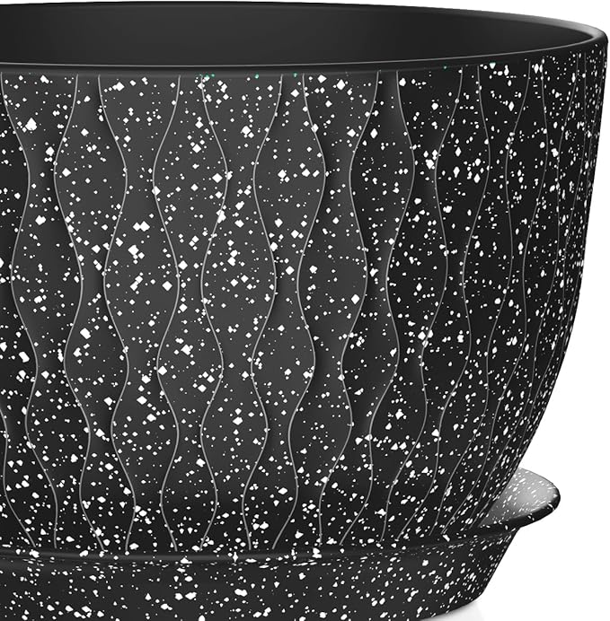 12/10/9 Inch Plant Pots, 3 Pack Large Flower Pots for Indoor and Outdoor Plants with Water Ripples, Large Plastic Flower Pots with Drainage Holes and Tray for Garden Indoor Plants