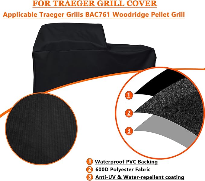 Grill Cover for Traeger Grills BAC761 Woodridge Pellet Grill and Smoker TFB86MLH All Weather 600D Waterproof Grill Cover,Traeger Woodridge Cover