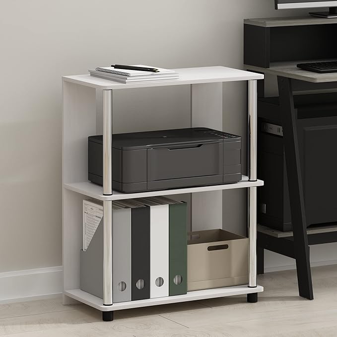 Furinno Jaya Simple Design 3-Tier Bookcase / Bookshelf / Display Rack with Stainless Steel Tubes, White Oak