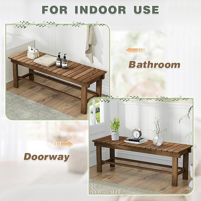 Outdoor Garden Bench, 2-Person Wood Patio Bench Weatherproof Outdoor Backless Bench, Anti-Corrosion and Anti-Rust Garden Benches for Garden Lawn Porch Park Backyard (Natural,35.5''/90cm)