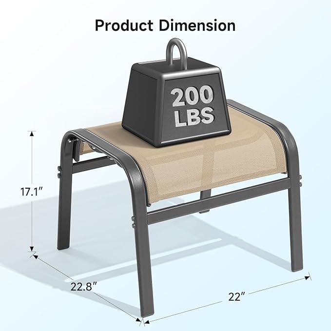 ONBRILL Outdoor Ottoman Set of 2, All Weather Outdoor Foot Stool with Supportive Textliene and Metal Frame, Stackable Oversized Outdoor Foot Rest for Furniture Patio Garden Pool, Beige