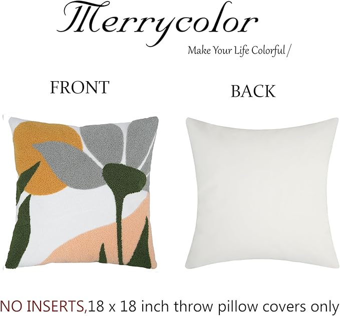 Merrycolor Boho Decorative Throw Pillow Covers Abstract Tufted Mid Century Modern Throw Pillows Leaf Sun Aesthetic Textured Pillow Cover Green Throw Pillows Cover for Bed Couch,Flower 18x18 Inch