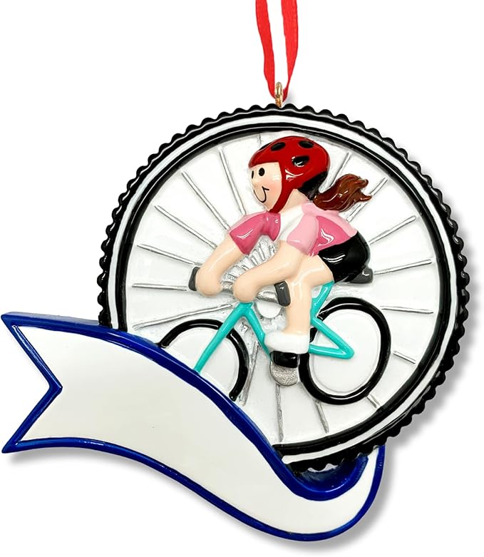 Ornaments by Elves - Personalized Cycling Girl Christmas Ornaments Customized Bicycle Ornament Girl Bicyclist Ornament for Cyclist and Christmas Decorations in Giftable Packaging