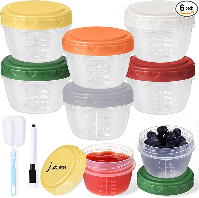 6pcs 4 oz Small Plastic Containers with Lids, Reusable 1/2 Cup Small Food Storage Containers, Leakproof, Microwave Dishwasher Freezer Safe