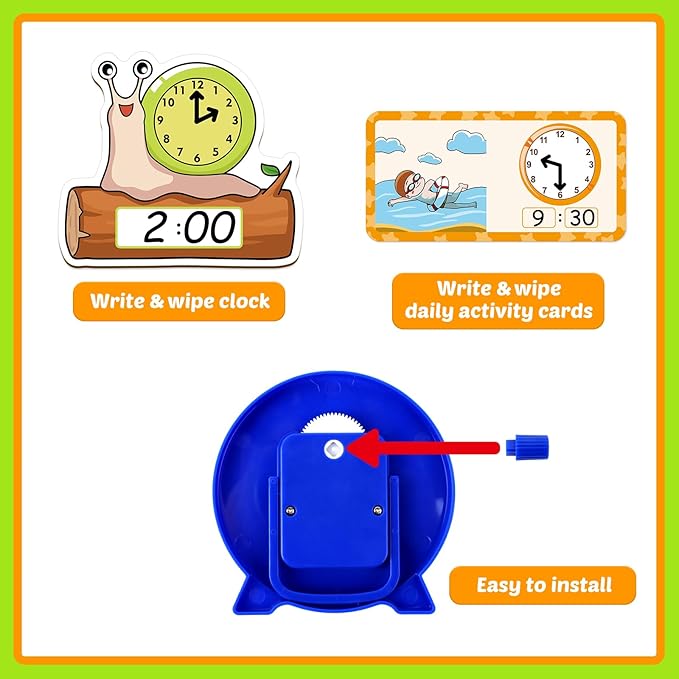 Aizweb Clock for Kids, Learning Clock Analog Clock Telling Time Teaching Homeschool Supplies Essentials Math Manipulatives Preschool Kindergarten Learning Activities Educational Montessori Toys Games