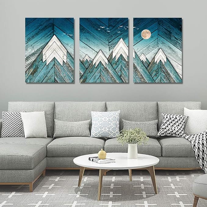 blue Abstract Canvas art Prints Wall Art Paintings for Living Room family kitchen Bedroom bathroom Wall decor modern Wall Artworks mountain Pictures Vintage wood grain 3 Piece Home Decoration posters