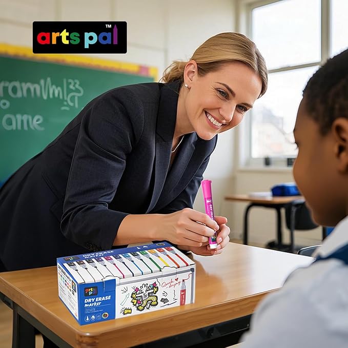 Artspal Dry Erase Markers, 48 Count 12 Vibrant Colors, Chisel Tip, Low Odor, Easy Erase Whiteboard Markers for Classroom, Office, Home, Teachers, Kids, Creative Projects, Back to School Supplies