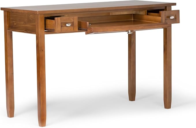 SIMPLIHOME Warm Shaker Desk - 48 Inch Wide Solid Wood Writing Desk in Light Golden Brown, Transitional Home Office Computer Table for Workspace or Study with Flip-Down Keyboard Tray and 2 Drawers