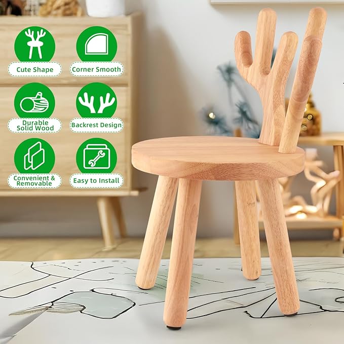 Wooden Step Stool Children Toddler Chair Kids Desk Chair with Non-Slip Foot Mat Wood Wax Oil Craft Sensory Table for Kids Playroom Classroom Boys Girls Age 2+ Size：10" L X 10" W X 18" H (Nature)