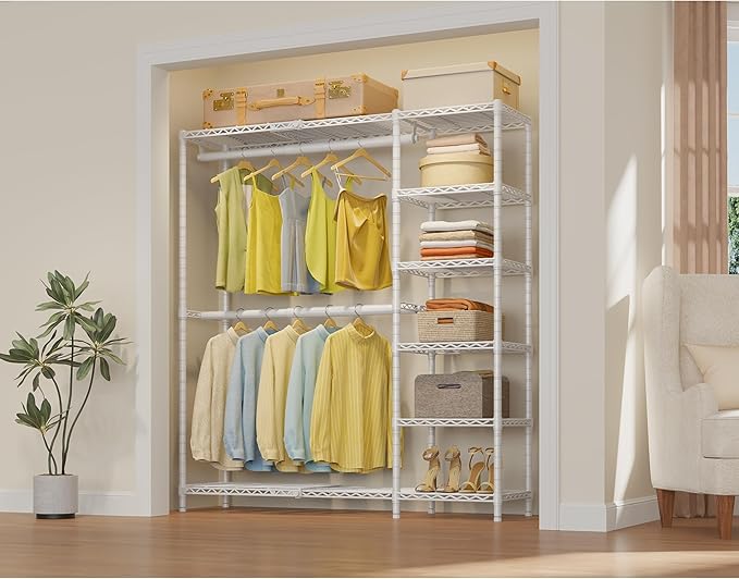 VIPEK X2 Expandable Reach-in Closet Racks Adjustable from 3'3" to 4'8" Portable Open Walk-in Closet Rack System with Flexible Shelves and Hanger Rods Clothing Rack for Hanging Clothes, White