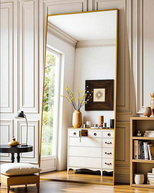 Suidia Full Length Mirror, 71"x28" Floor Standing Mirror Freestanding, Full Body Mirrors with Stand for Bedroom, Hanging Mounted for Living Room Cloakroom, Gold, Rectangular Style