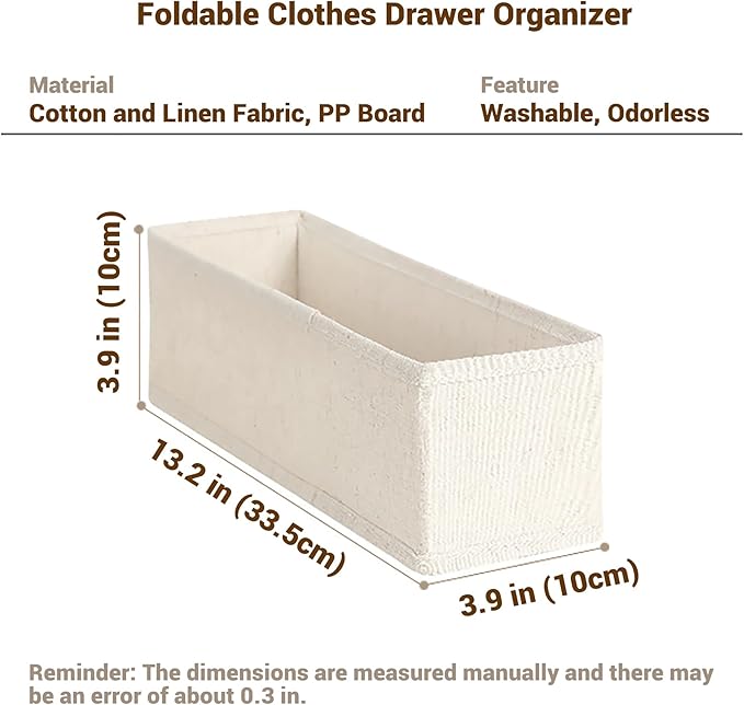 MURRI&MURRDI Mini Foldable Clothes Drawer Organizer 6 Pcs, Fabric Drawer Organizer for Nursery, Small Drawer Fabric Organizer for Clothing, Sock Underwear Bra Belt Tie Scarves Drawer (6 Light Beige)