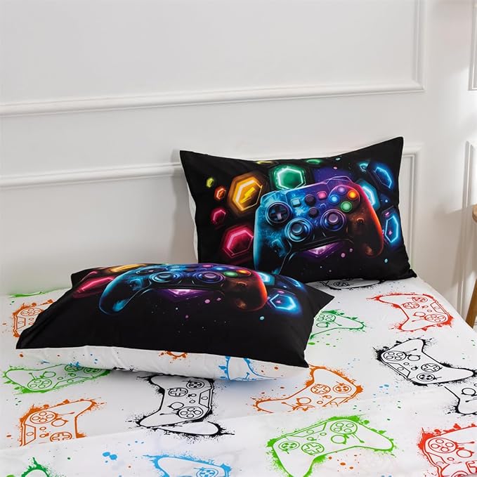 NTBED Game Console Comforter Set for Boys Girls Kids Space Universe Gaming Lightweight Microfiber Gamer Bedding Sets (Multi, Queen 5Pcs)
