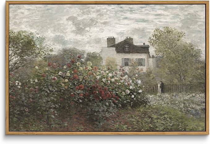 InSimSea Framed Canvas Wall Art Vintage Decor, Home Decor Large Artwork for Wall The Artist's Garden in Argenteuil by Monet Paintings Prints Wall Art for Office Kitchen Bathroom Decor, 16"x24"
