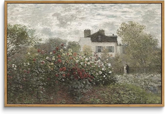 InSimSea Framed Canvas Wall Art Vintage Decor, Home Decor Large Artwork for Wall The Artist's Garden in Argenteuil by Monet Paintings Prints Wall Art for Office Kitchen Bathroom Decor, 16"x24"