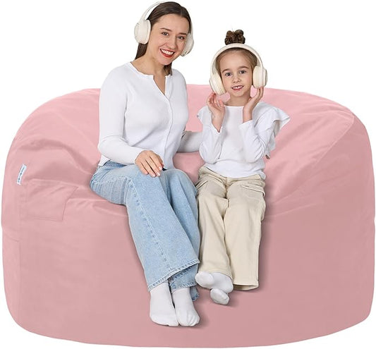 4FT Bean Bag Chair with Ultra Soft Velvet Cover Bean Bag Sofa with Memory Foam Bean Bag Chairs with Large Size Lazy Sofa for Dorm Office Living Room Bedroom Light Pink 4'