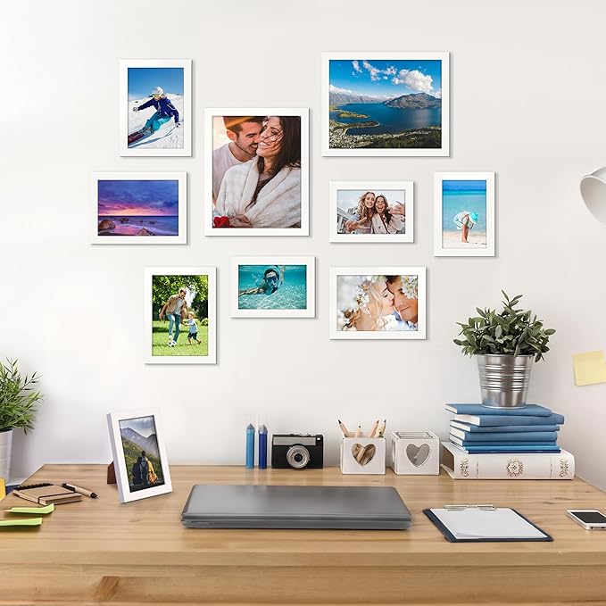 upsimples 10 Pack Picture Frames Collage Wall Decor for Mounting or Tabletop Display, Photo Gallery Frame Set for Family, Multi Sizes Including 8x10, 5x7, 4x6, White