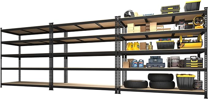 PrimeZone 3 Pack Storage Shelves 48" x 24" x 72", 5 Tier Adjustable Garage Storage Shelving, Heavy Duty Metal Storage Utility Rack Shelf Unit for Warehouse Pantry Closet Kitchen, Black
