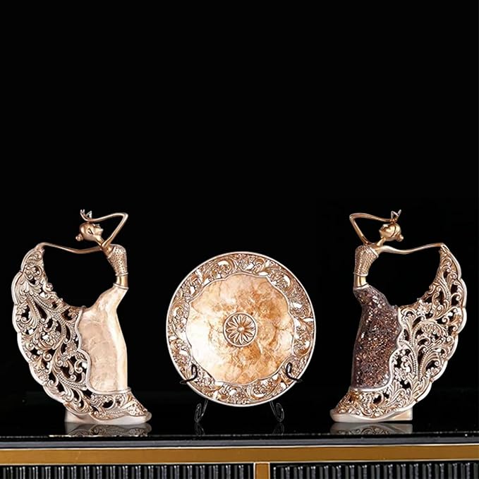 homary 3PCS Peacock Dancer Figurines Statue Vintage Romantic Resin Sculpture Set Decorative Ornaments for Office Desktop Bookshelf Decor, Gold