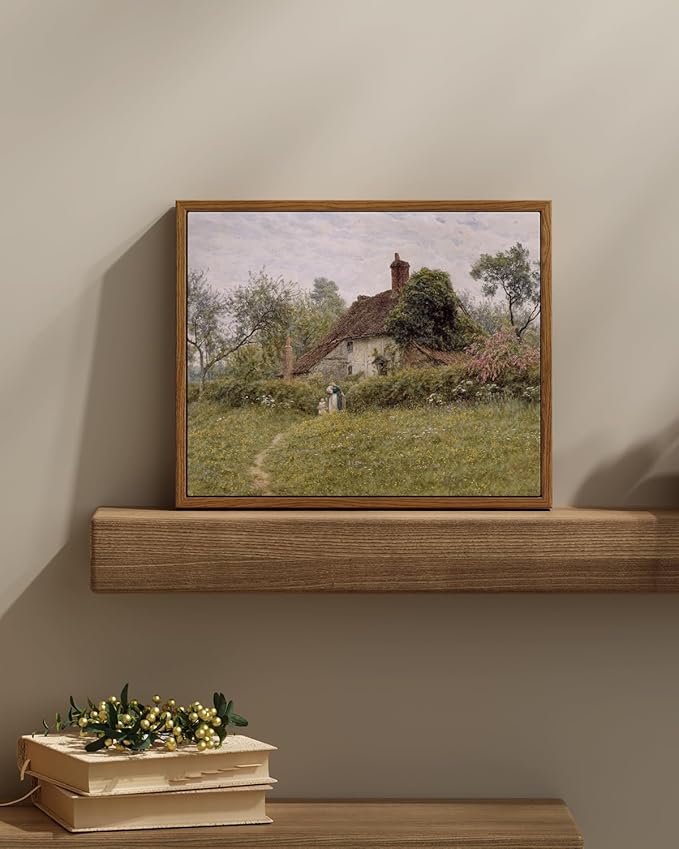 InSimSea Framed Canvas Wall Art Vintage Decor, Landscape Wall Art Prints, Old Cottages Countryside Landscape Wall Art, Rustic Farmhouse Wall Decor for Bedroom Living Room, Retro Room Decor, 9"x11"
