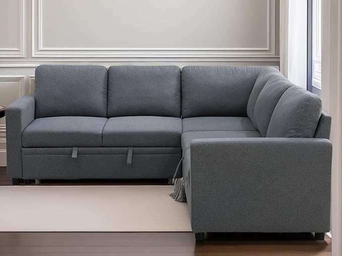 FONTOI L Shaped Sectional Couch with Pull Out Bed, Convertible Sleeper Sofa Bed Couch with Storage, Modern Modular L Shaped Sofa for Living Room, Bedroom, Apartment, Grey