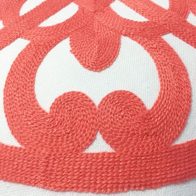 Alysheer Embroidered Decorative Throw Pillow Covers 18"x18" Set of 2pcs, Classic Boho Mandala Knit Pattern Cotton Canvas Cozy Cushion Cases for Sofa Couch Living Room (Coral Peach)