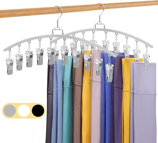 2 Pack Legging Organizer for Closet 360° Swivel, Metal Gym Clothes Organizer w/20 Clips Holds 20 Leggings, Hangers Space Saving, Closet Organizers and Storage, Room Organization Essentials, Grey