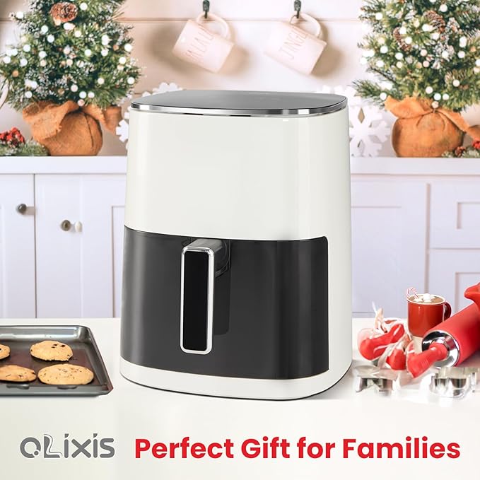 OLIXIS Air Fryer 6 Quart with Window Square Air Fryer 12-in-1 Air Fry, Roast, Reheat, Dehydrate, Bake, Steam, Fries, Custard, Chicken, Wings, Sea Food, Vegetabels,400F Beige