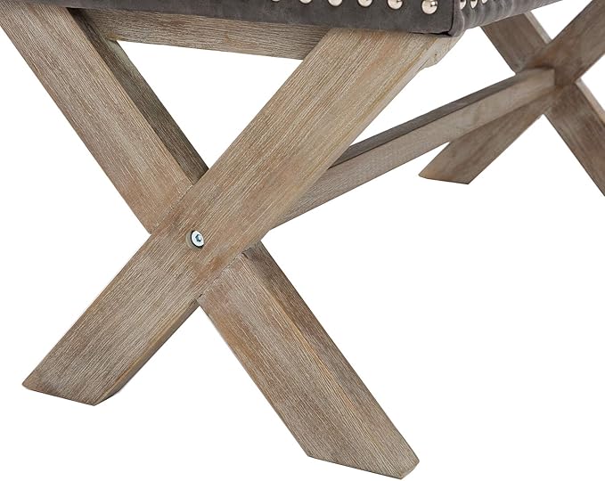 chairus PU Leather Upholstered Storage Entryway Bench, 36 inch Bedroom Bench Seat with X-Shaped Wood Legs for Living Room, Foyer or Hallway - Gray