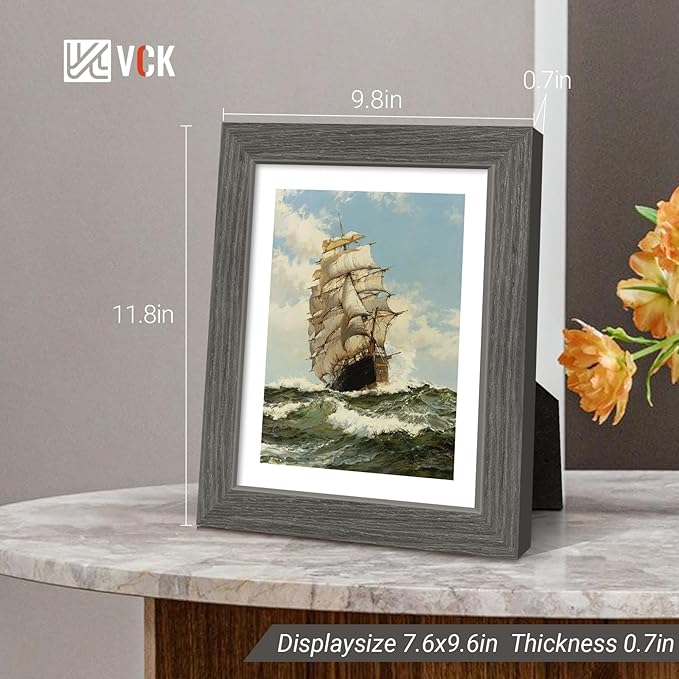 VCK 8x10 Picture Frame Set of 4 - Grey, Gallery-Quality Wood Poster Frames, 1.1-Inch Wide Border, Polished Plexiglass, Vertical or Horizontal Wall & Tabletop Display for Photo/Art/Prints, Grey