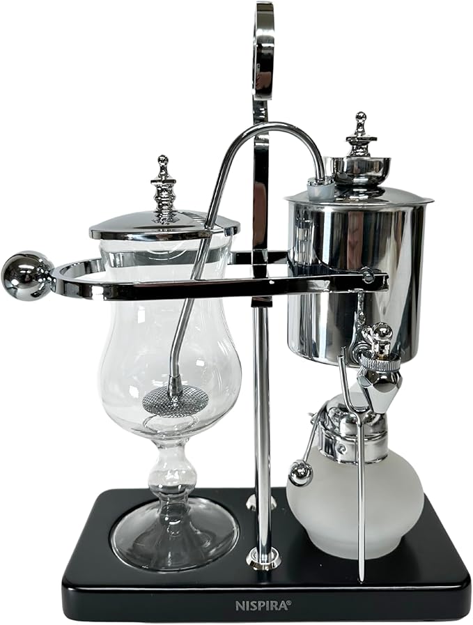Nispira Belgium Royal Family Balance Syphon Unique Gravity Vintage Coffee Maker Vacuum Brewing System Silver 500 ml
