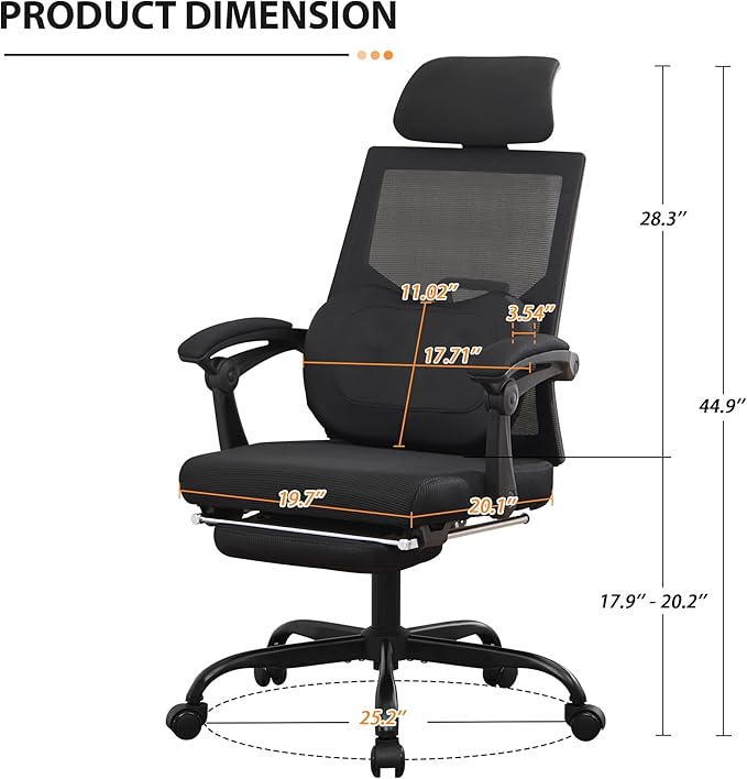 Qulomvs Ergonomic Office Chair with Massage&Heated Lumbar Support, Kneading Massage Office Chair with Foot Rest, Reclining Home Office Desk Chair 90-135 Adjustable Mesh Computer Desk Chair with Wheels