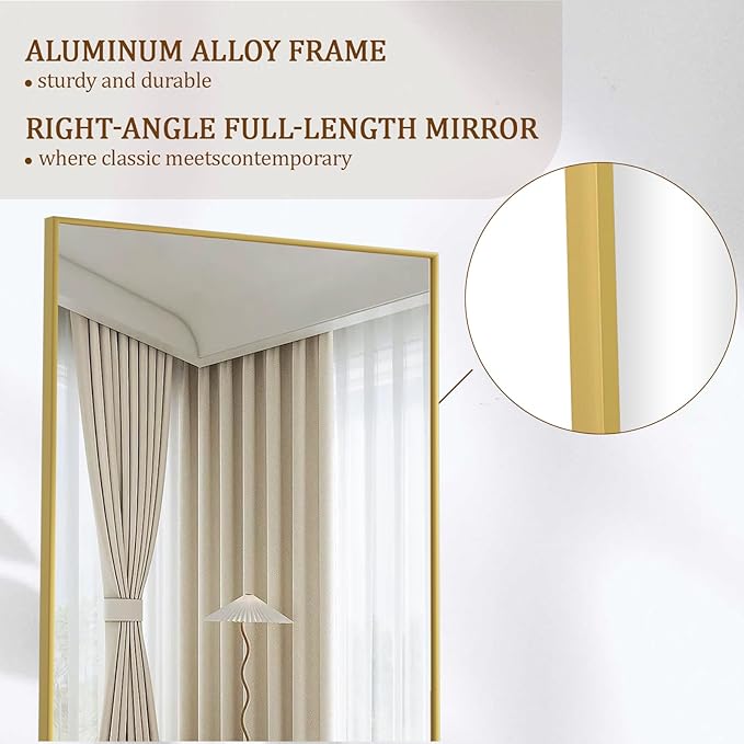 Koonmi 68"x22" Floor Mirror Full Length, Bedroom Floor Body Mirror with Stand, Gold Mirror, Leaning, Standing or Hanging Horizontally/Vertically