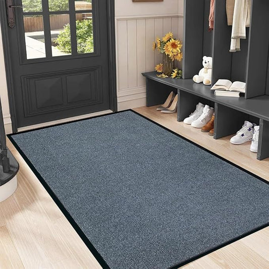 Commercial Grade Entrance Mat 3x4Ft Brush Step Entrance Rug with Striped Pattern&Rubber Border Indoor Outdoor Low Profile Rubber Entry Carpet Mat for Hallway,Home,High Traffic Area