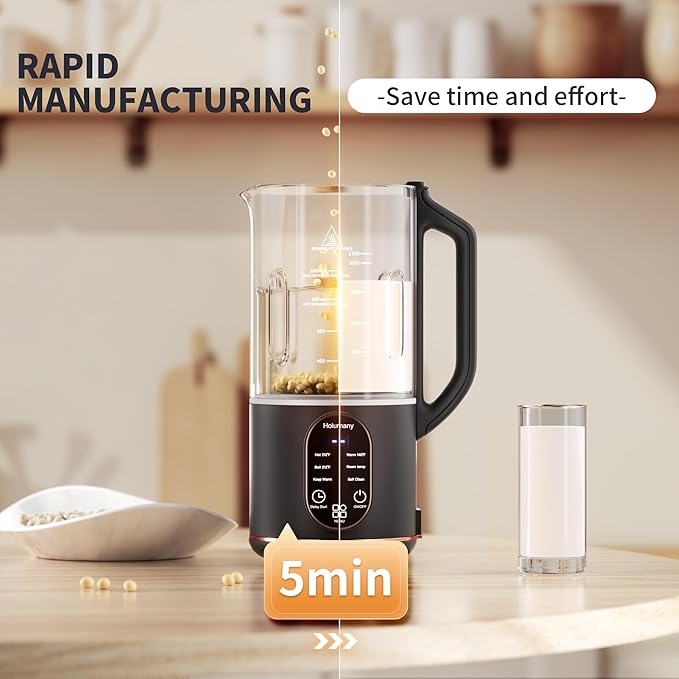 Nut Milk Maker, 35oz Automatic Milk Maker for Homemade Almond, Oat, Soy Milk, Plant-Based Milk and Non-Dairy Beverages, Milk Maker Machine with Delay Start/Keep Warm/Self Clean/Boil Water