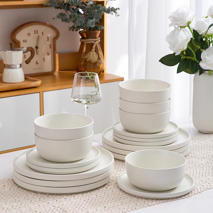 AmorArc Stoneware Dinnerware Sets for 8,Reactive Ceramic Plates and Bowls Set,Highly Chip and Crack Resistant | Dishwasher & Microwave Safe | Round Dishes Set Service for 8 (24pc)