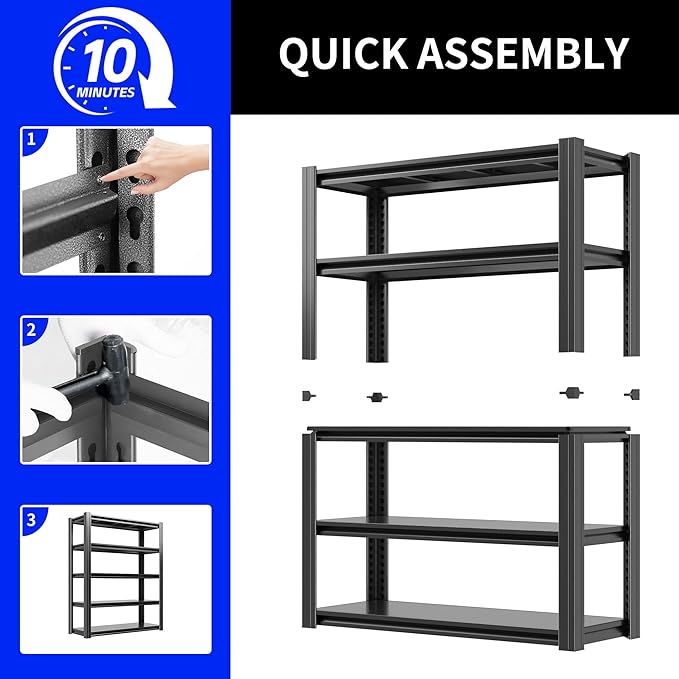 78" H Metal Storage Shelving, 3000LBS Heavy Duty Shelves Unit, Adjustable 5 Tier Storage Rack, Industrial Utility Shelf for Garage, Warehouse, Bedroom, Kitchen,18" D×47.5“W×78”H, Black