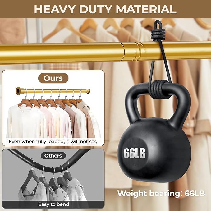 Mavivegue Closet Rod, 17 to 99 Inch Gold Adjustable Closet Rods for Hanging Clothes, Hanging Rod for Closet Wardrobes Laundry RV, Bathroom