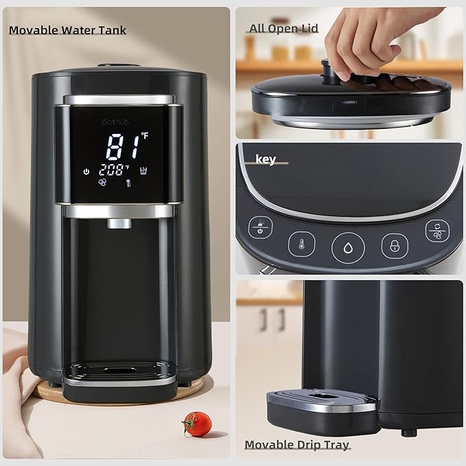 OCTAVO Water Boiler & Warmer 5 Liter, 304 Stainless Steel Water Tank, 700 Watt 6 Adjustable Water Temperature, LCD Touch Control Screen, Child Lock with Water Shortage Indicator