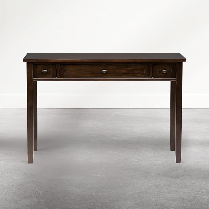 SIMPLIHOME Warm Shaker Desk - 48 Inch Wide Solid Wood Writing Desk in Mocha Brown, Transitional Home Office Computer Table for Workspace or Study with Flip-Down Keyboard Tray and 2 Drawers