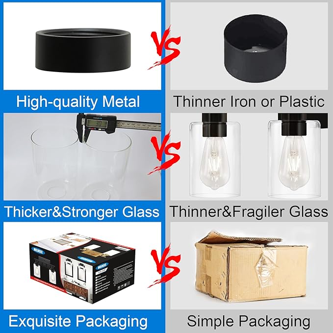 MELUCEE 4 Lights Sconces Wall Lighting Black with Clear Glass Shade, Industrial Bathroom Light Fixtures Vanity Lights Porch Light Fixtures Wall Mount (Patent No.: US D963914 S)