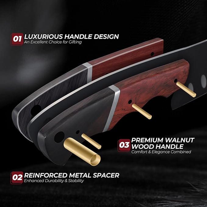 Santoku Knife 7 Inch - Japanese Chef Knife for Fish, Bunka Knife for Meat, Kiritsuke Knife for Vegetables, Black Slicing Knives with Full Tang Handle, Gift for Men Women