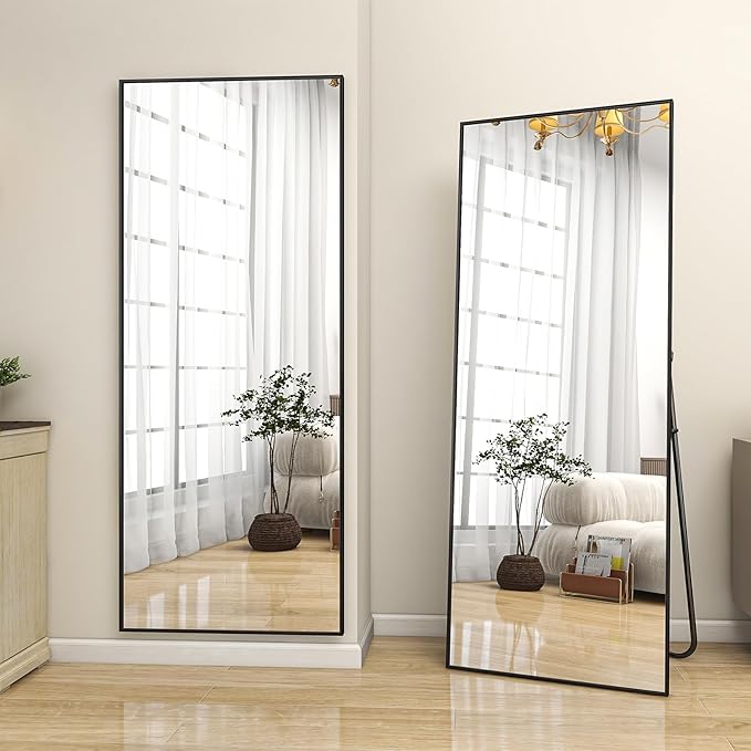 BEAUTYPEAK Full Length Mirror 64"x21" Nano Glass, Standing Rectangle Floor Mirrors Body Dressing Wall-Mounted for Living Room, Bedroom, Black