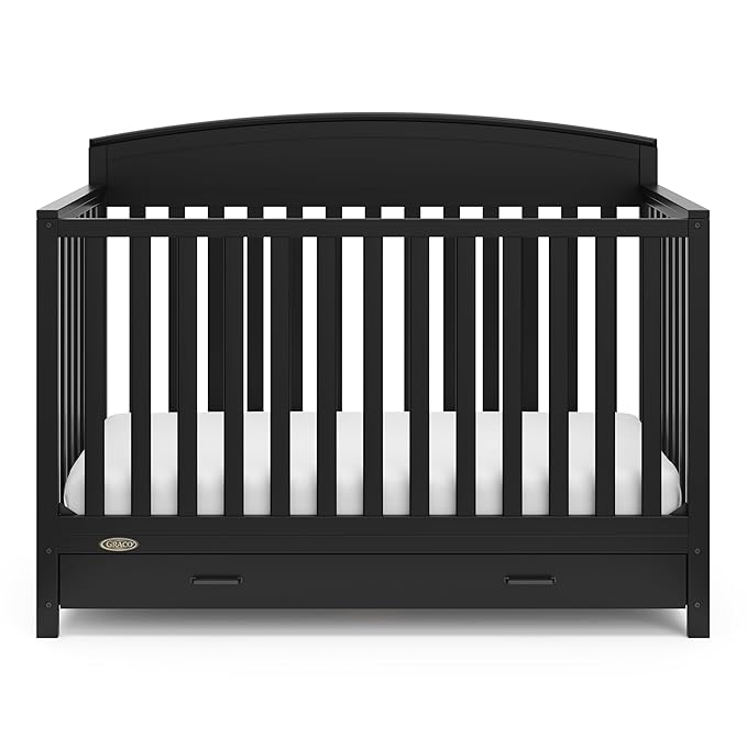 Graco Benton 5-in-1 Convertible Crib with Drawer (Black) - Converts from Baby Crib to Toddler Bed, Daybed and Full-Size Bed, Fits Standard Full-Size Crib Mattress, Adjustable Mattress Support Base