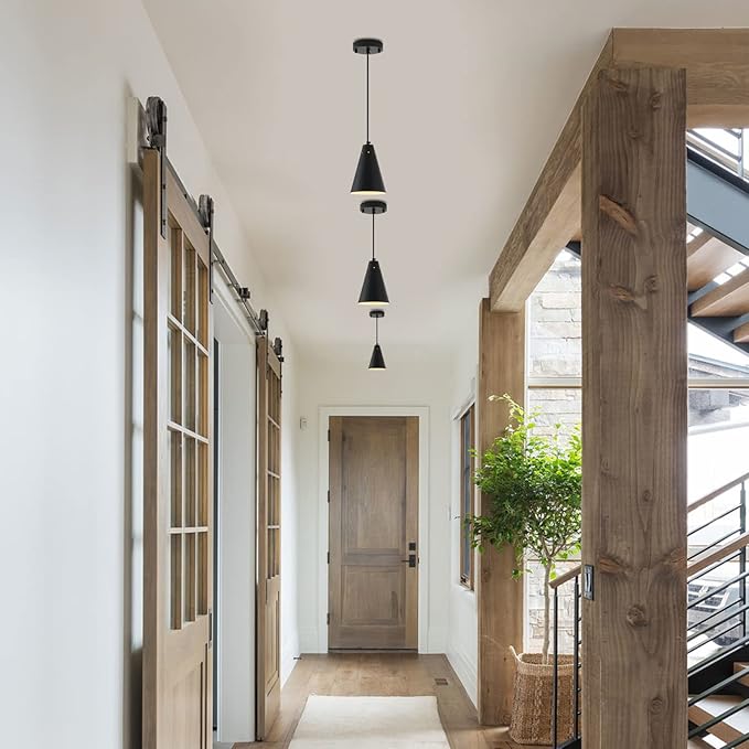 Black Pendant Light for Kitchen light fixtures,Small Modern Industrial Chandeliers with Cone Metal Shade,Mini Adjustable Cord Hanging Lighting Fixtures for Over island,Bar,Dining Room.(1 Pack)