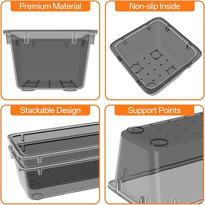 WOWBOX 40 PCS Clear Plastic Drawer Organizer Set, 4 Sizes Desk Drawer Organization and Storage Containers for Makeup, Cosmetics, Jewelry and Gadgets in Kitchen, Bathroom, Bedroom, Office, Clear Black